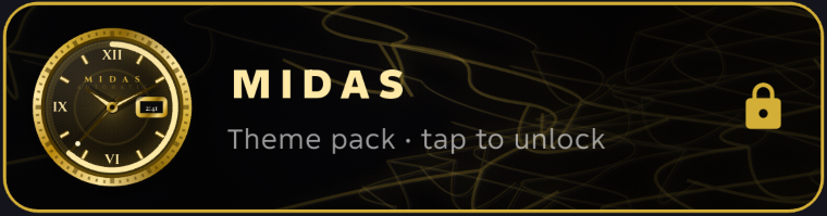 The MIDAS card as it appears in the app's theme library, with a padlock: Theme pack, tap to unlock
